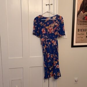 VILA blue flower wrap dress